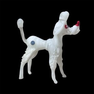 Vintage Slag Art Glass White Poodle Figurine 4" H x 4" L- Hand Blown - Japan